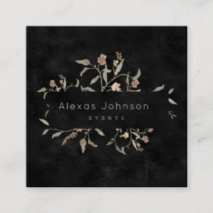 Dunkle Moody Schwarz Rustikale Herbstflora Quadratische Visitenkarte