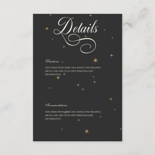 Dunkle Moody Viktorianisch Stars Hochzeitdetails Begleitkarte (Vorderseite)