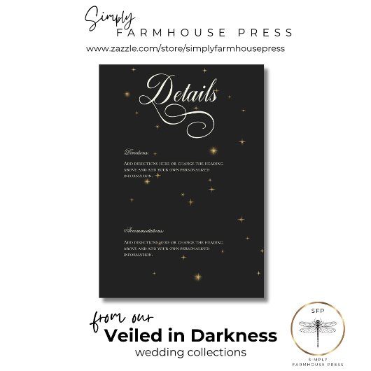 Dunkle Moody Viktorianisch Stars Hochzeitdetails Begleitkarte