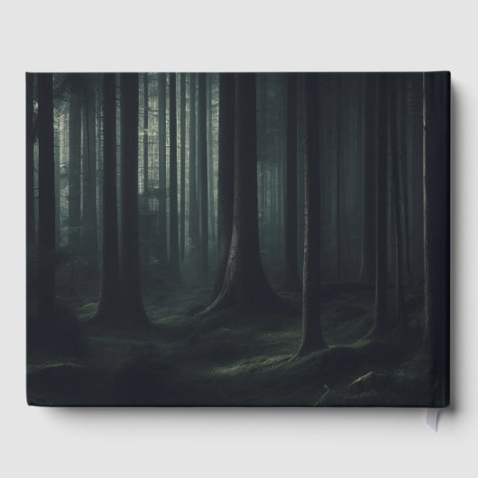 Dunkle Moody-Waldbäume bei Twilight-Hochzeit Gästebuch (Rückseite)