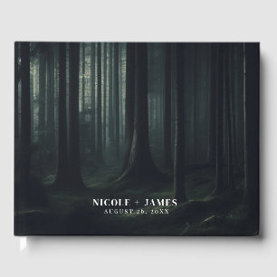 Dunkle Moody-Waldbäume bei Twilight-Hochzeit Gästebuch