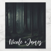 Dunkle Moody-Waldbäume bei Twilight-Hochzeit Weinetikett (Einzelnes Label)