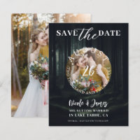 Dunkle Moody-Waldbäume bei Twilight Save the Date
