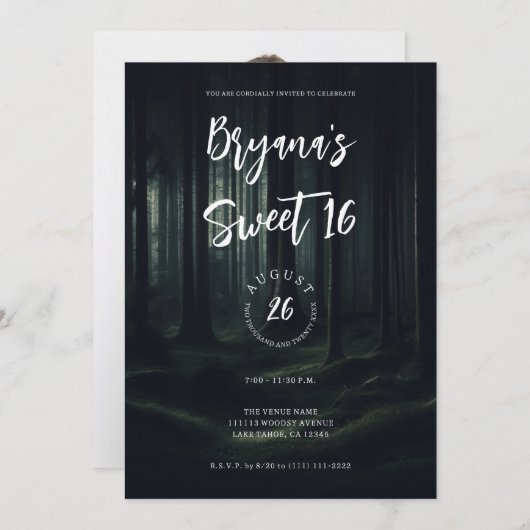 Dunkle Moody-Waldbäume bei Twilight Sweet 16 Einladung (Vorne/Hinten)