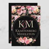 Dunkle Moody Wedding Monogram Blush Winter Rose Einladung (Vorne/Hinten)