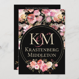 Dunkle Moody Wedding Monogram Blush Winter Rose Einladung