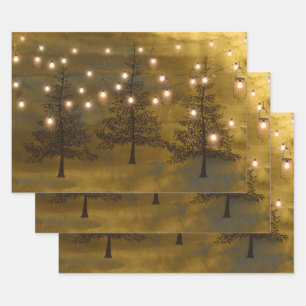 Dunkle Moody Winter Szene Gold Mason Jar Lights Geschenkpapier Set