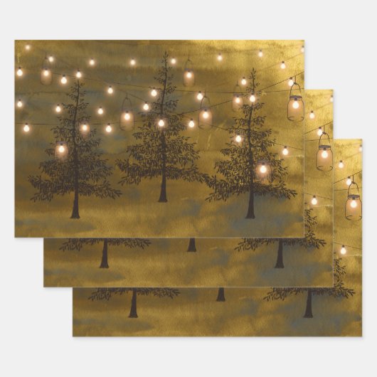 Dunkle Moody Winter Szene Gold Mason Jar Lights Geschenkpapier Set (Set)