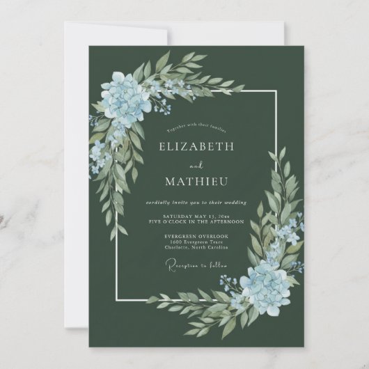 Dunkle Moos-Stahl-Blatt-Hochzeit Einladung (Vorderseite)