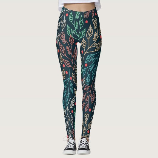 Dunkle Multicolor-Blätter Leggings (Vorderseite)