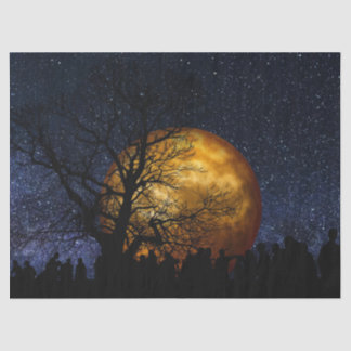 Dunkle Nacht Sterne Große Super Moon Tree Menschen Seidenpapier
