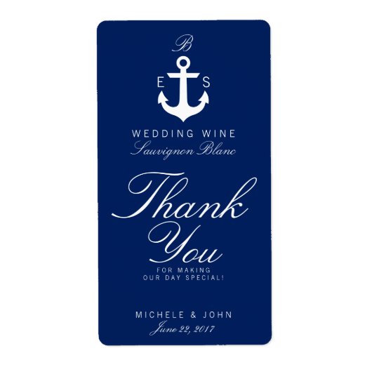 Dunkle Nautical Monogram Wedding Wine Custom Label (Vorne)