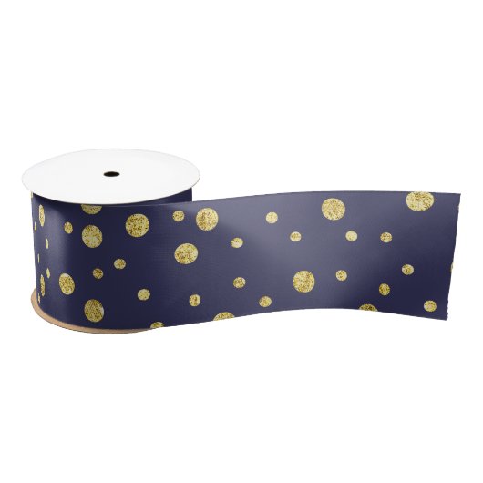 Dunkle Navy Blau Golden Chic Dots Muster Band Satinband (Spule)