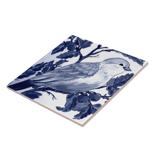 Dunkle Navy Blauer Weißer Vogel & Kirschbaum Kobal Fliese (Seite)