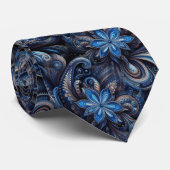 Dunkle Navy Blue Black Paisley Art Pattern Krawatte (Gerollt)