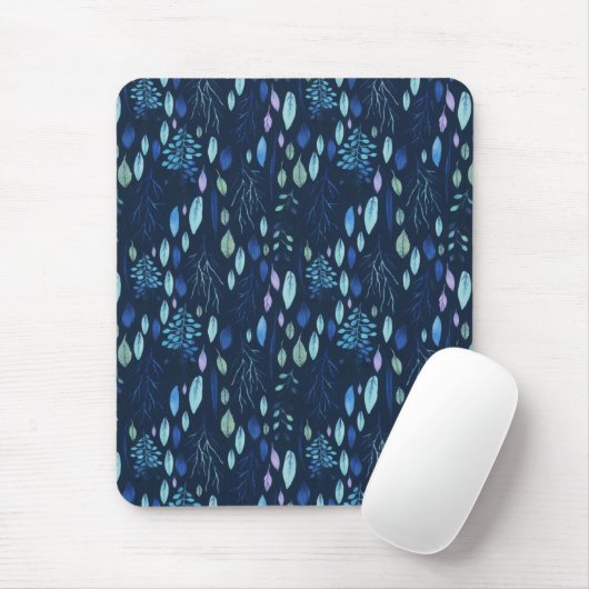Dunkle Navy Blue Botanical Blätter Garden Wasserfa Mousepad (Mit Mouse)