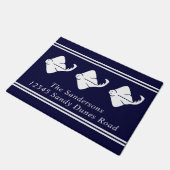 Dunkle Navy Blue Coastal Nautical Stingray Manta R Fußmatte (Schrägansicht)