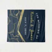 Dunkle Navy Blue & Gold Marmor Chic Moderne Hochze Wandteppich (Vorderseite (Horizontal))
