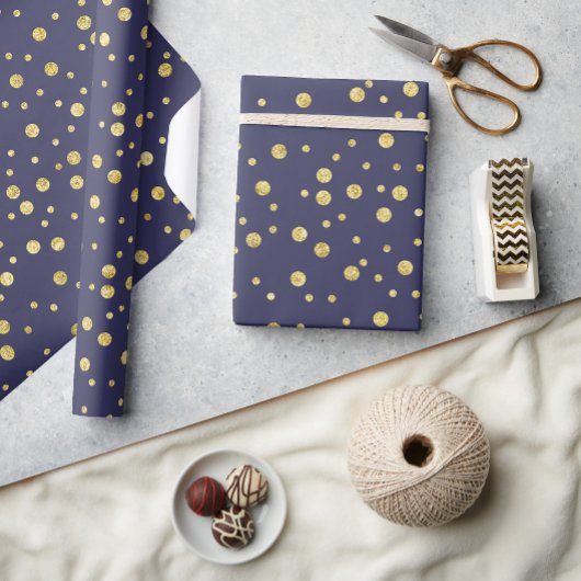 Dunkle Navy Blue Golden Chic Dots Wrapping Paper Geschenkpapier