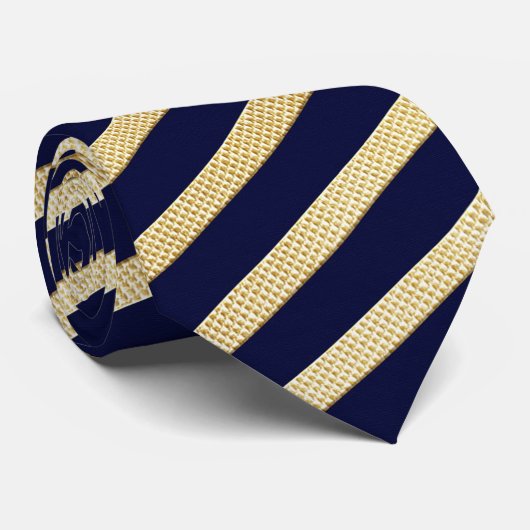 Dunkle Navy Blue & GoldTeture Krawatte (Gerollt)