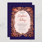 Dunkle Navy Blue Kupfer Wildblume Hochzeit Einladung (Vorne/Hinten)