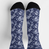 Dunkle Navy Blue Light Gray Paisley Pattern Socken (Oben)
