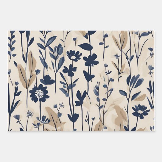 Dunkle Navy Blue Modern Groovy Daisy Blume Geschenkpapier Set (Vorderseite 2)