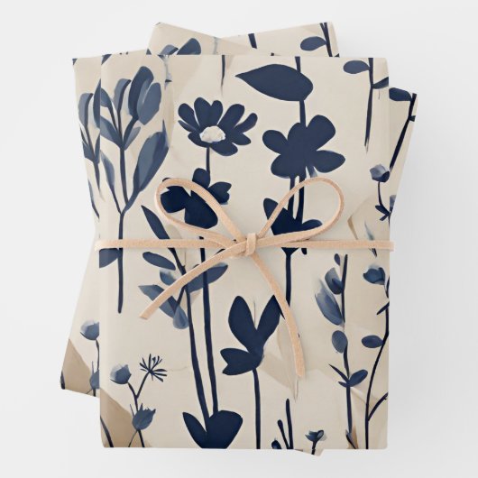 Dunkle Navy Blue Modern Groovy Daisy Blume Geschenkpapier Set (Beispiel)