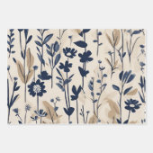 Dunkle Navy Blue Modern Groovy Daisy Blume Geschenkpapier Set (Vorderseite)