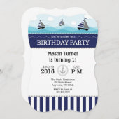 Dunkle Navy Blue Nautical Birthday Einladung (Vorne/Hinten)