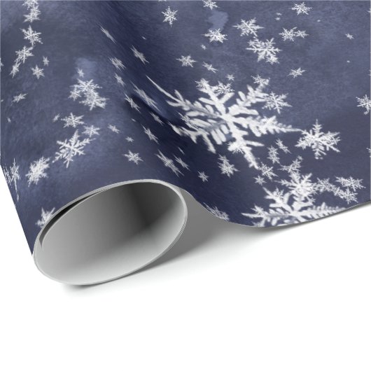 Dunkle Navy Blue Night Sky Fresh Fallen Snowflakes Geschenkpapier (Rolleneckpunkt)