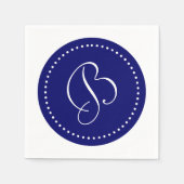 Dunkle Navy Blue und White Dot Monogram Serviette (Vorderseite)