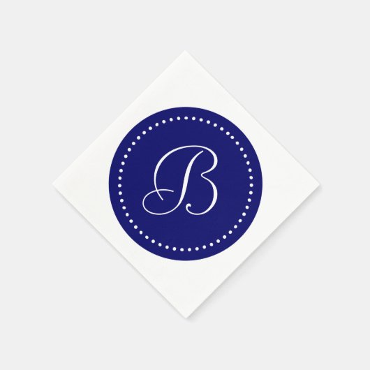 Dunkle Navy Blue und White Dot Monogram Serviette (Ecke)