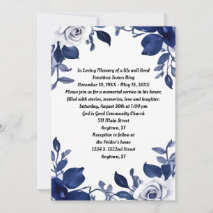Dunkle Navy Blue und White Memorial Einladung