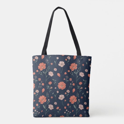 Dunkle Navy-Blumen-Tasche Tasche (Rückseite)