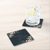 Dunkle Navy Blush Greenery Blumenzwiebeln Hochzeit Rechteckiger Pappuntersetzer (Vor Ort)