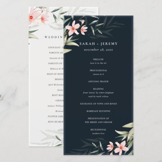 Dunkle Navy Blush Greenery Blumenzwiebelprogramm Dankeskarte (Vorne/Hinten)