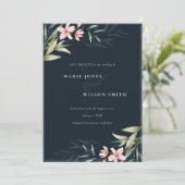 Dunkle Navy Blush Greenery Save the Date Card Dankeskarte (Stehend Vorderseite)