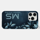 Dunkle Navy Botanische Blätter Monogramm iPhone-Hü iPhone Hülle (Rückseite (Horizontal))