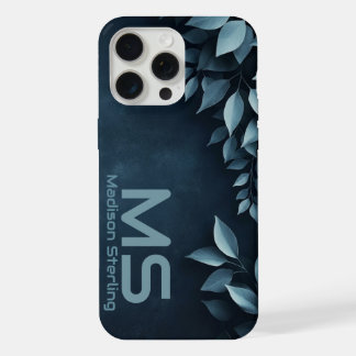 Dunkle Navy Botanische Blätter Monogramm iPhone-Hü iPhone 15 Pro Max Hülle