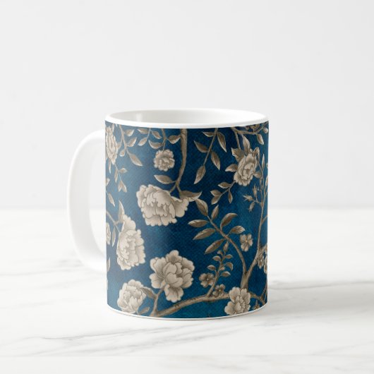 Dunkle Navy Chinoiserie Blume & Grüne Kaffeetasse (Vorderseite Links)