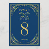 Dunkle Navy Gold Art Deco Hochzeit Tischnummer (Rückseite)
