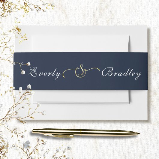 Dunkle Navy Hintergrund White Script Gold Ampersan Einladungsbanderole