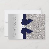 Dunkle Navy-Imitate Bow Silver-Sequenzen Diamond-U RSVP Karte (Vorderseite)