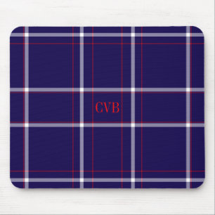 Dunkle Navy Kariert Red White Mit Monogramm Mouse  Mousepad