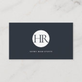 Dunkle Navy-Monogramm-Logo-QR-Code Visitenkarte (Vorderseite)
