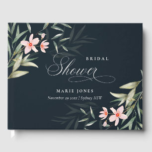 Dunkle Navy-Rosé-Töne Florale Grüne Flora-Hochzeit Gästebuch