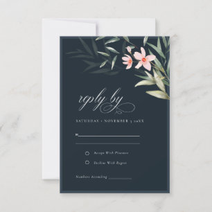 Dunkle Navy Rustikale Blush Greenerie Blumenzehen RSVP Karte
