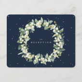 Dunkle Navy Snowberry+Eucalyptus Bouquet Empfang Begleitkarte (Rückseite)