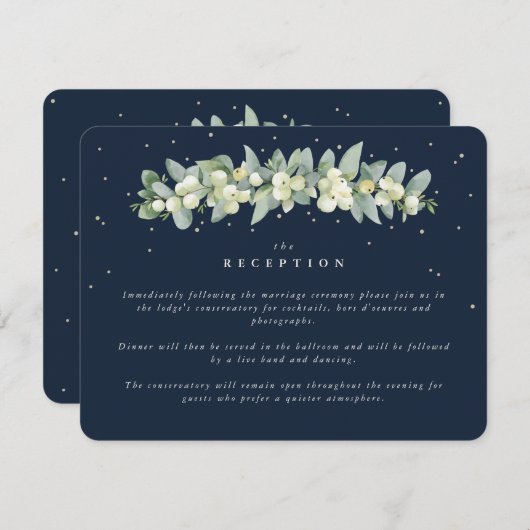 Dunkle Navy Snowberry+Eucalyptus Garland Empfang Begleitkarte (Vorne/Hinten)
